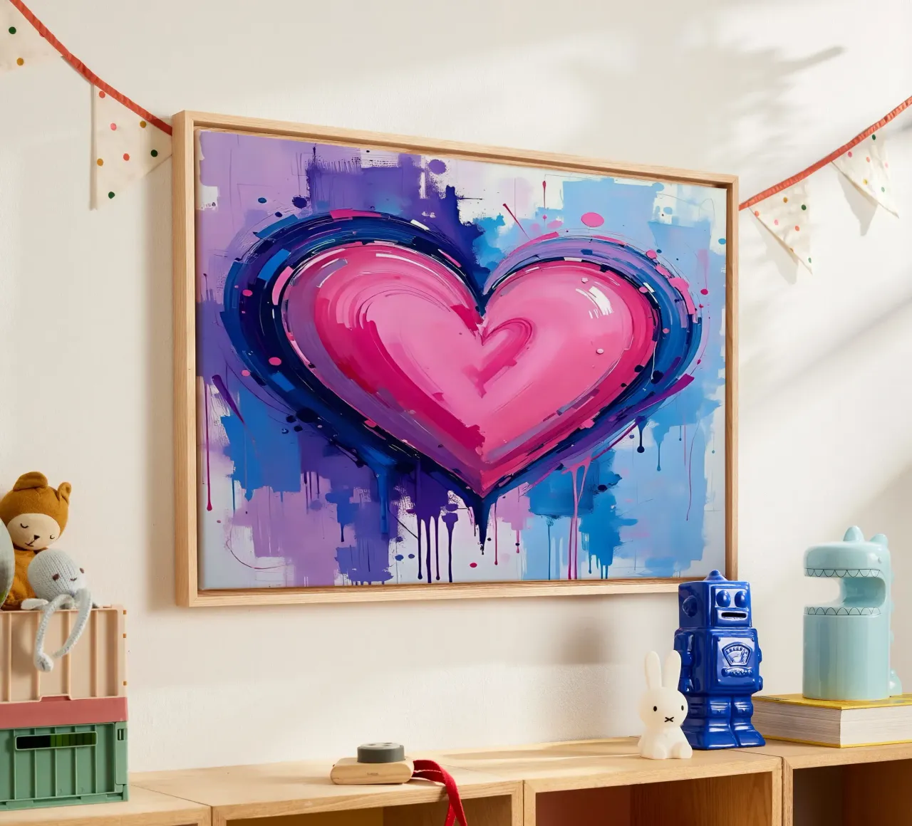 corazón_azul_rosa_púrpura_5 lienzo con Marco flotante de Pink- und LoveArt by LK