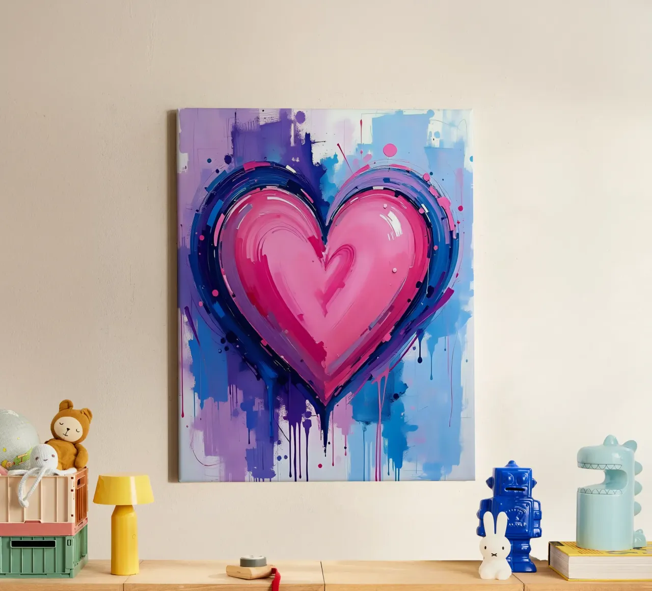 corazón_azul_rosa_púrpura_5 lienzo con Marco flotante de Pink- und LoveArt by LK