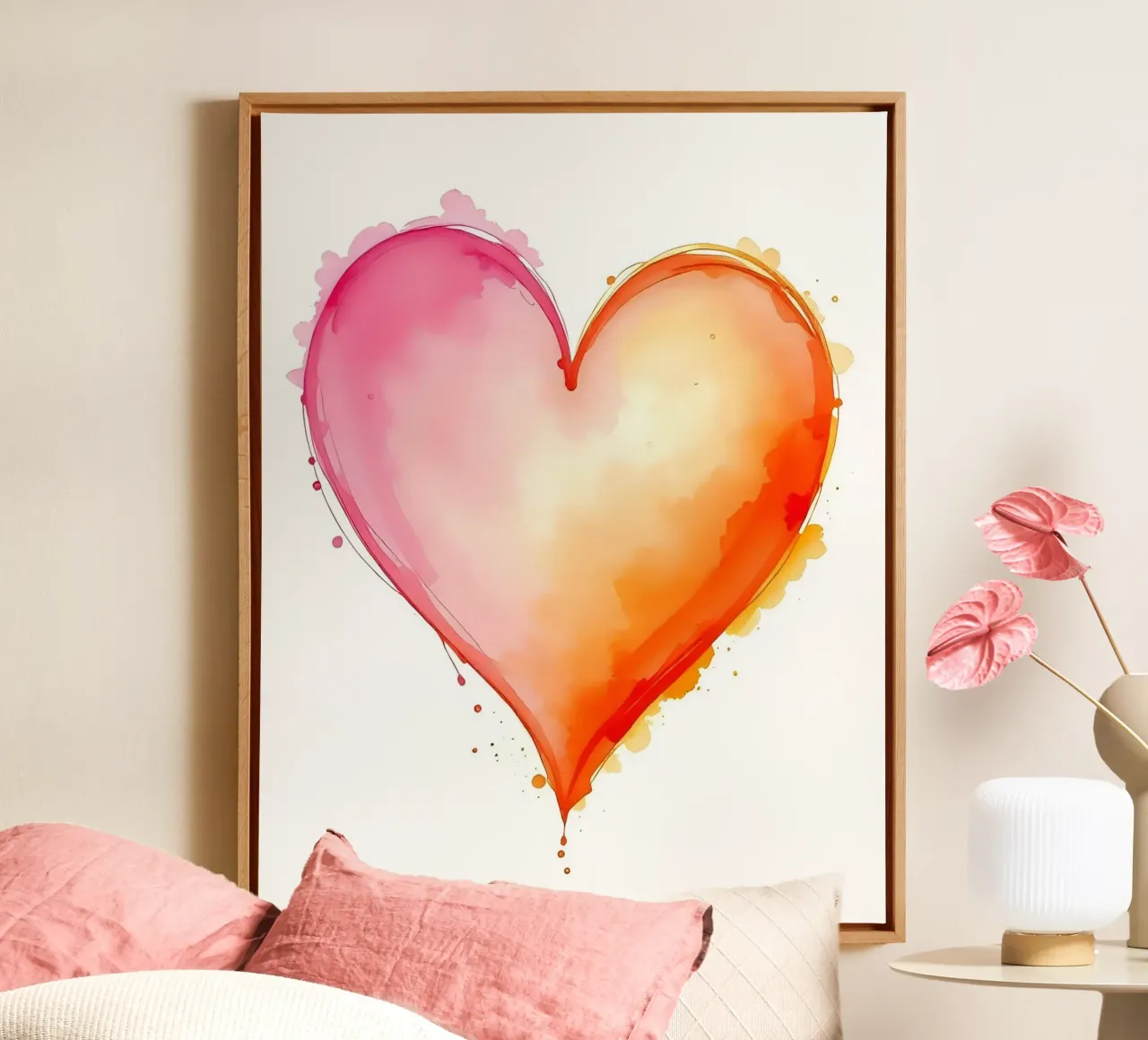 Herz_pink_orange_1 tela con Cornice a cassetta da Pink- und LoveArt by LK