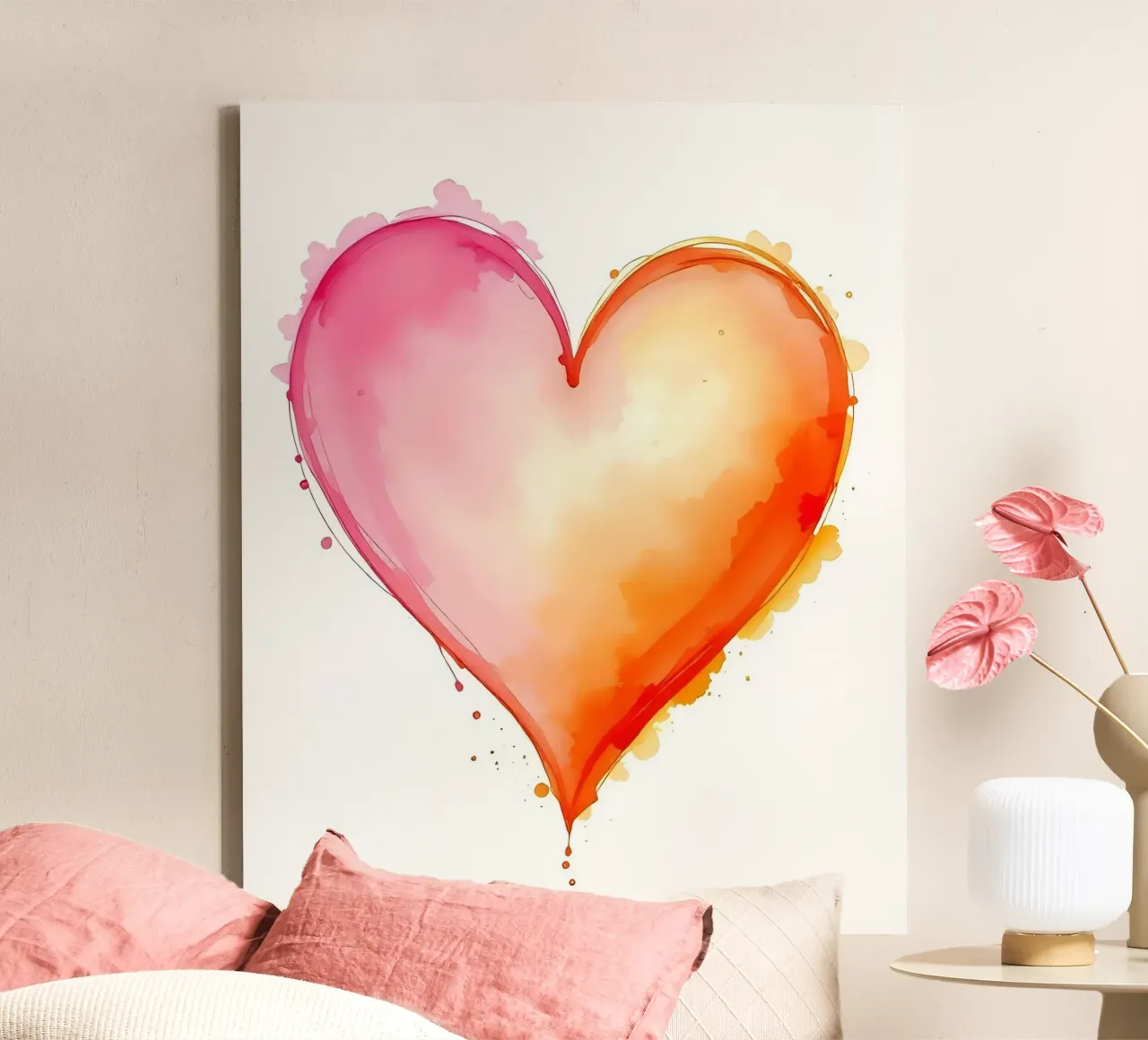 Herz_pink_orange_1 tela con Cornice a cassetta da Pink- und LoveArt by LK