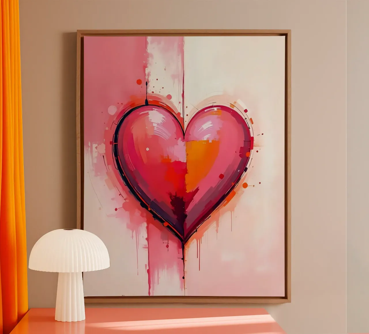 Herz_pink_orange_3 tela con Cornice a cassetta da Pink- und LoveArt by LK