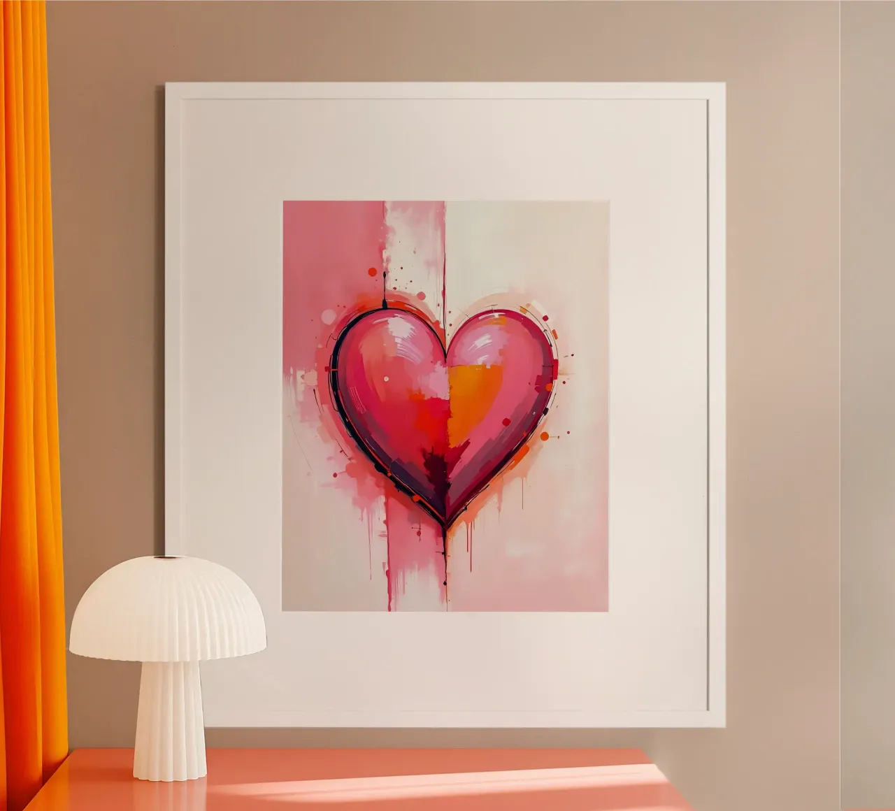 Herz_pink_orange_3 poster con telaio in alluminio da Pink- und LoveArt by LK