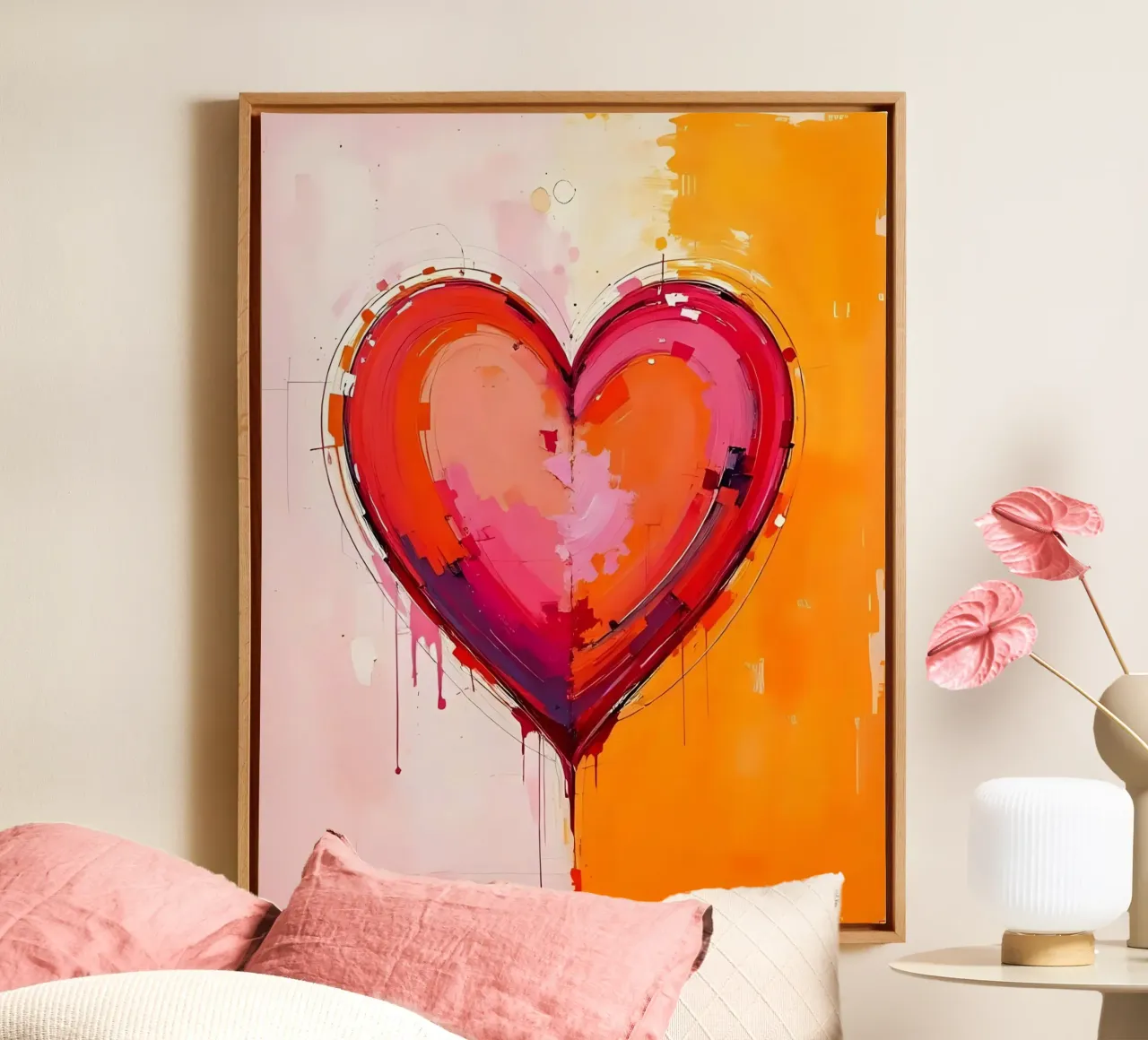 Herz_pink_orange_4 tela con Cornice a cassetta da Pink- und LoveArt by LK