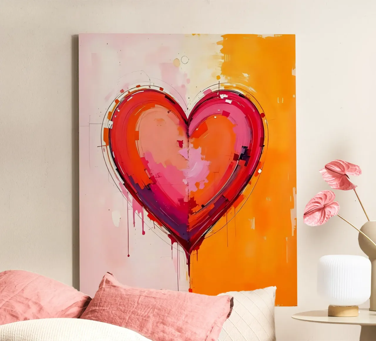 Herz_pink_orange_4 tela con Cornice a cassetta da Pink- und LoveArt by LK