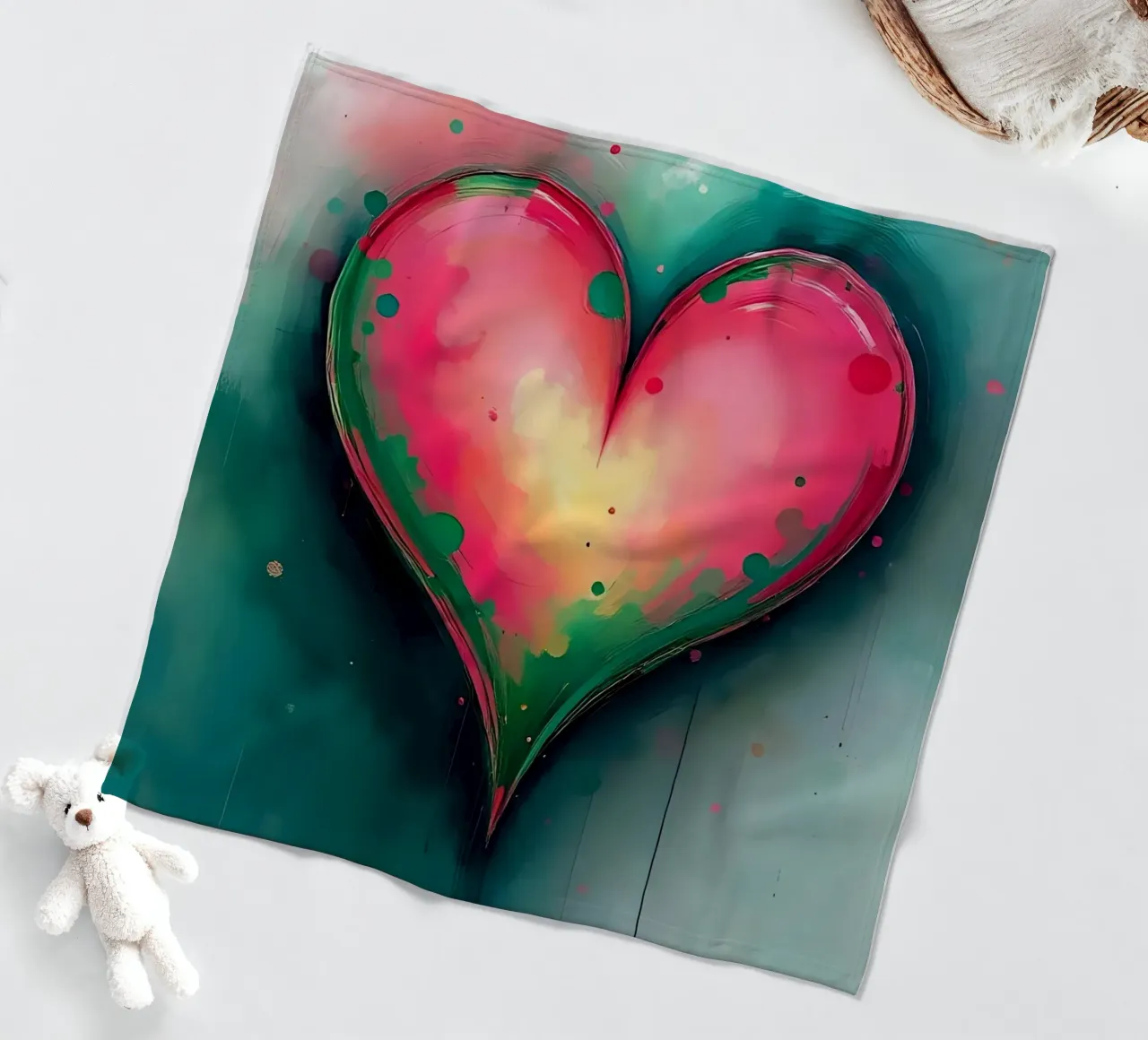 cuore_rosa_verde_2 coperta in pile da Pink- und LoveArt by LK