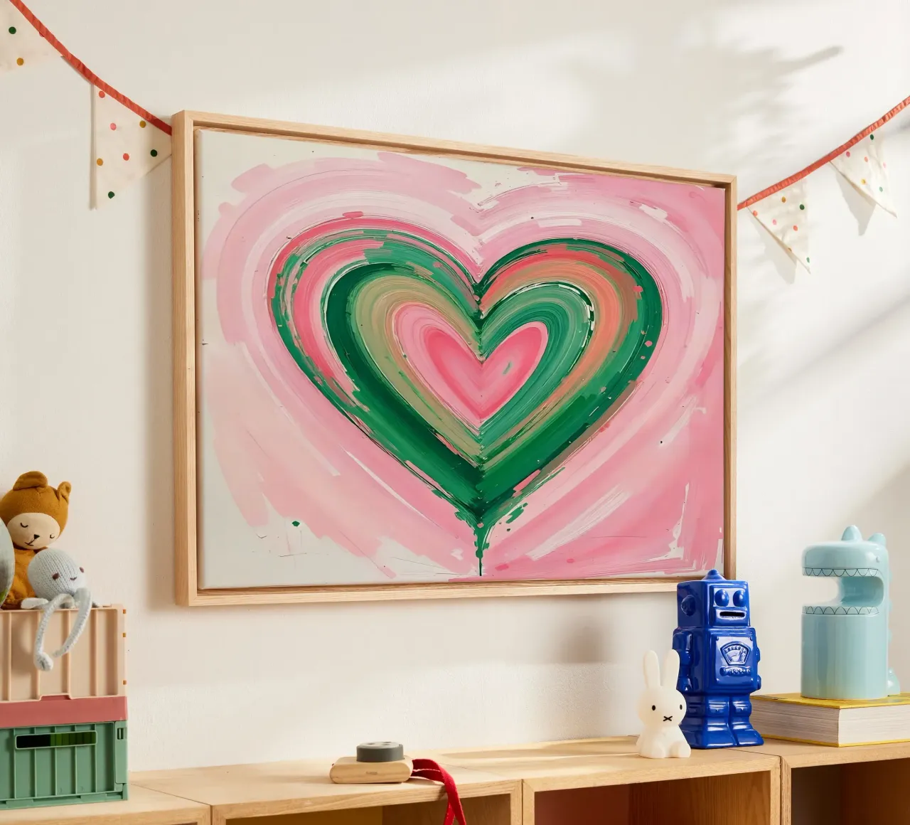 cuore_rosa_verde_4 tela con Cornice a cassetta da Pink- und LoveArt by LK