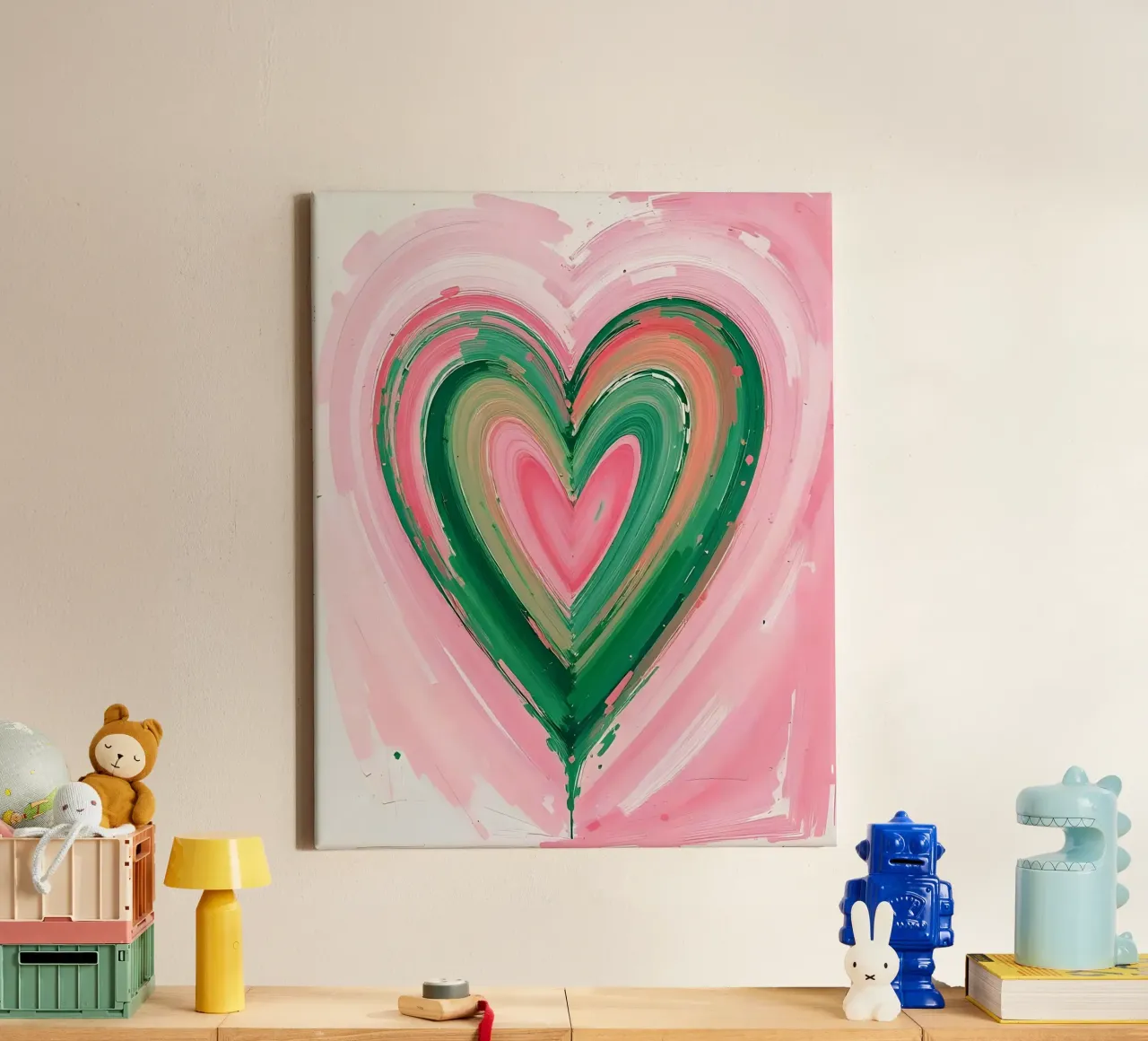 cuore_rosa_verde_4 tela con Cornice a cassetta da Pink- und LoveArt by LK