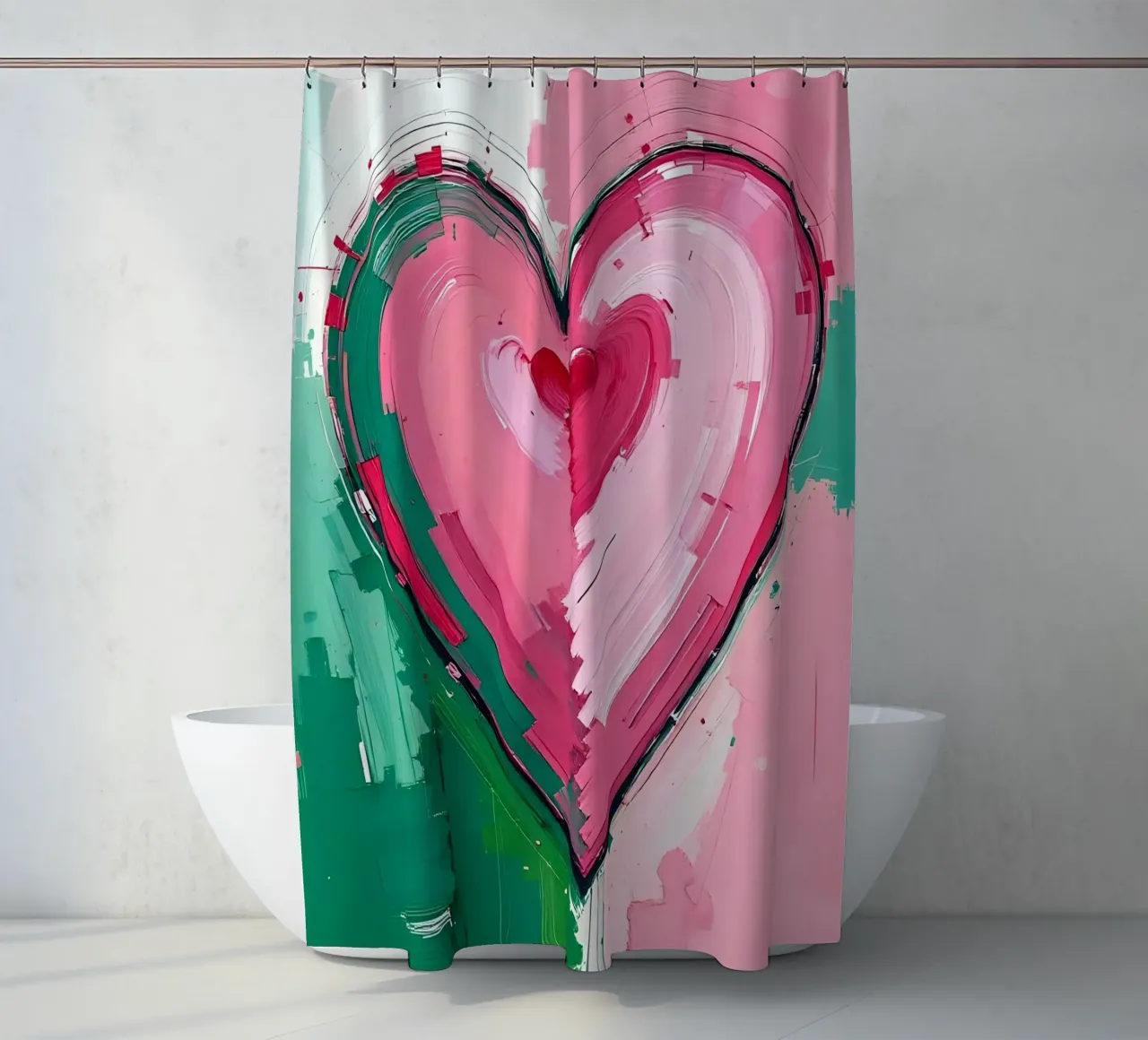 cuore_rosa_verde_5 tenda da doccia da Pink- und LoveArt by LK