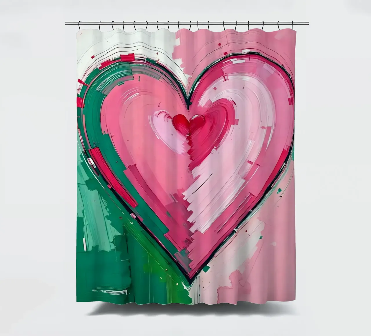 cuore_rosa_verde_5 tenda da doccia da Pink- und LoveArt by LK