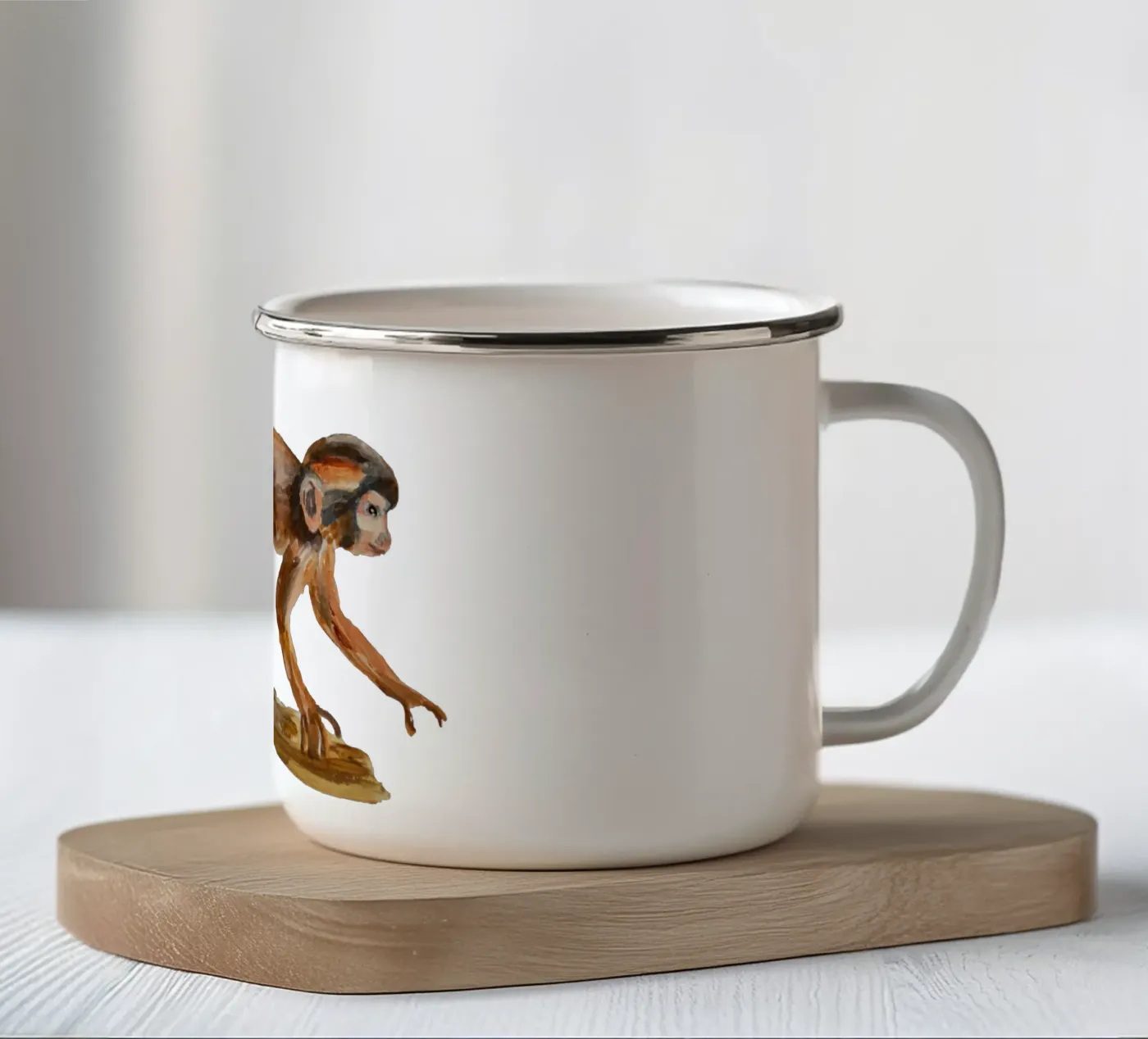 Monkey enamel mug by Femke Zwaan