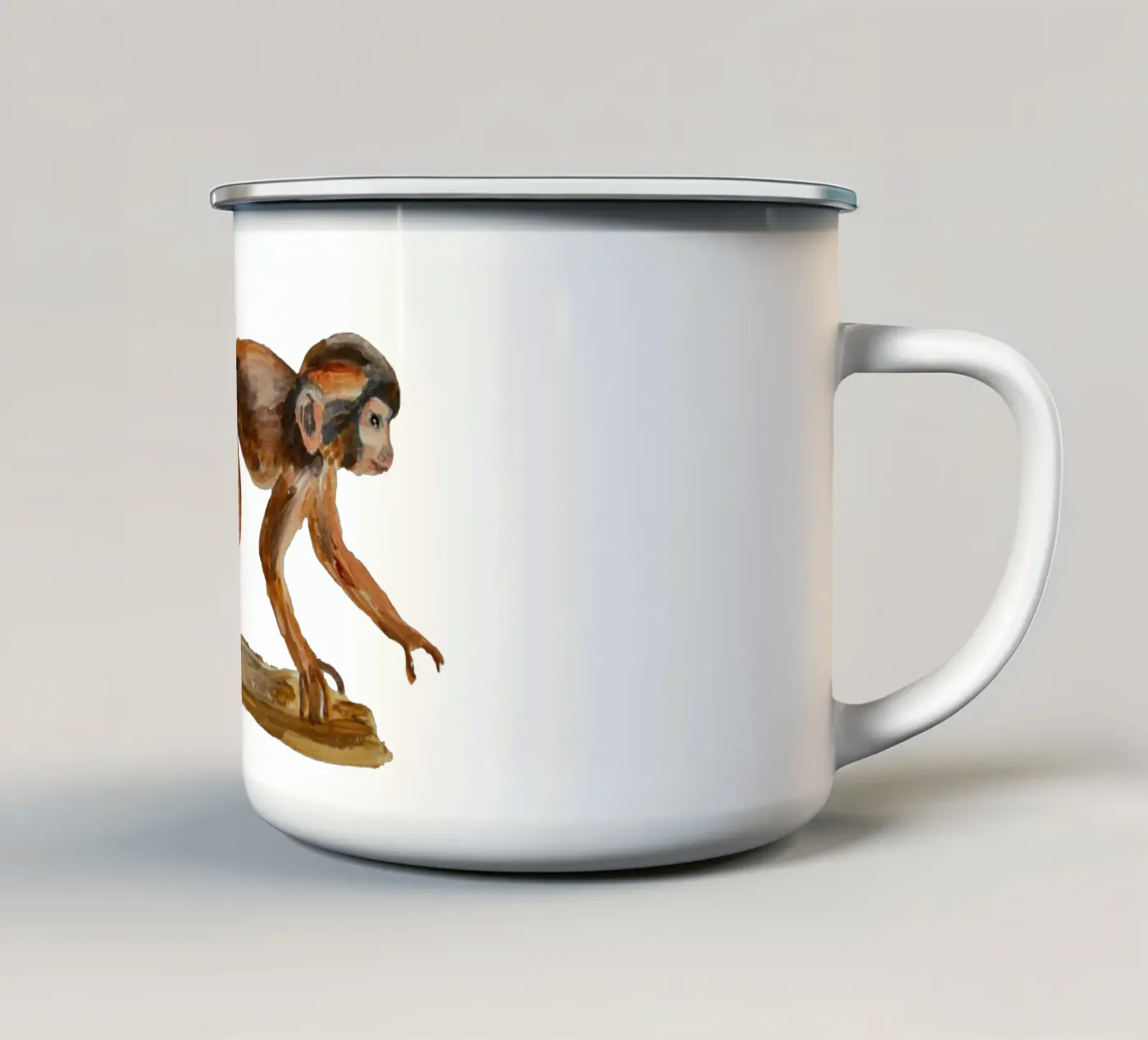 Monkey enamel mug by Femke Zwaan