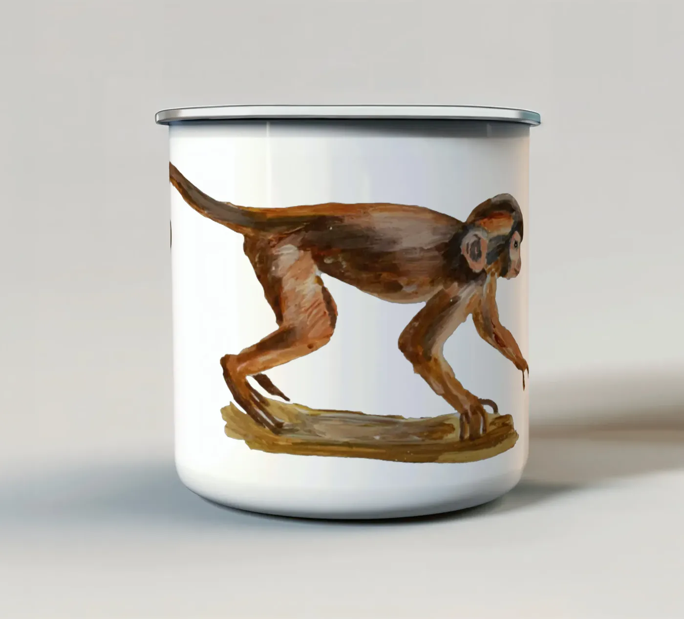Monkey enamel mug by Femke Zwaan