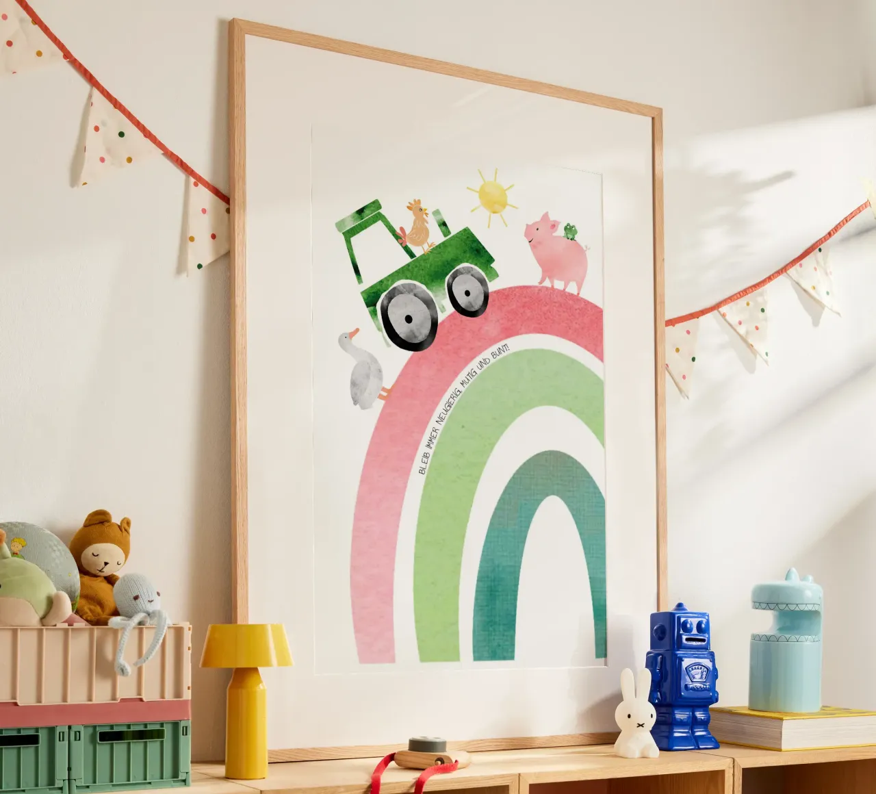 Bauernhof - neugierig, mutig, bunt poster con telaio in plastica da maramirage