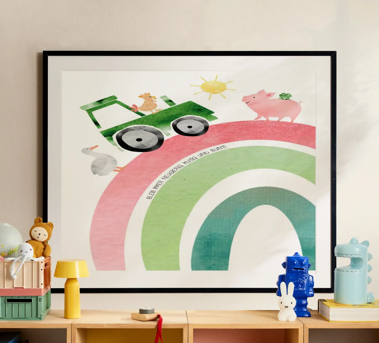 Bauernhof - neugierig, mutig, bunt poster con telaio in plastica da maramirage