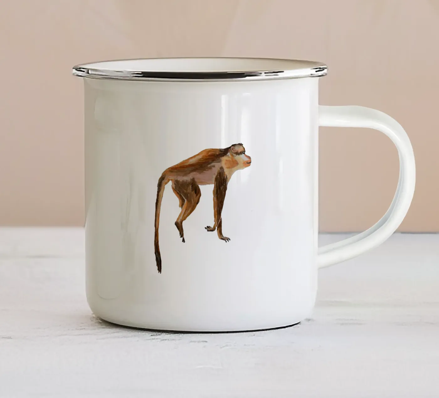 Monkey enamel mug by Femke Zwaan