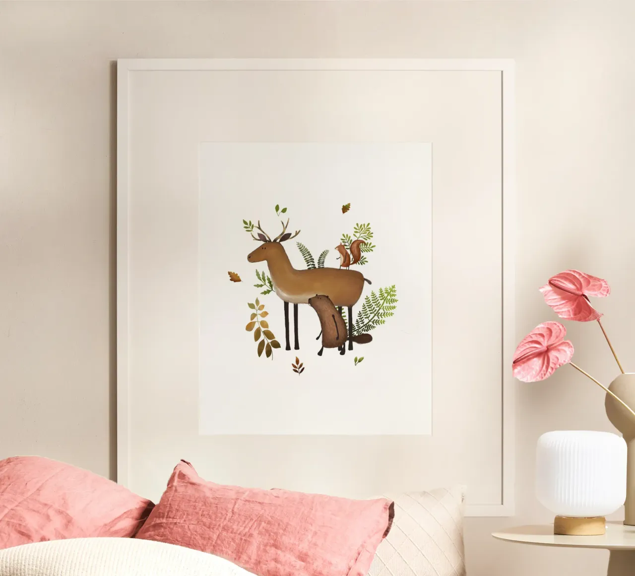 Rassemblement d'amis de la forêt - Impression fantaisiste d'animaux des bois poster de Urchin Bay Art