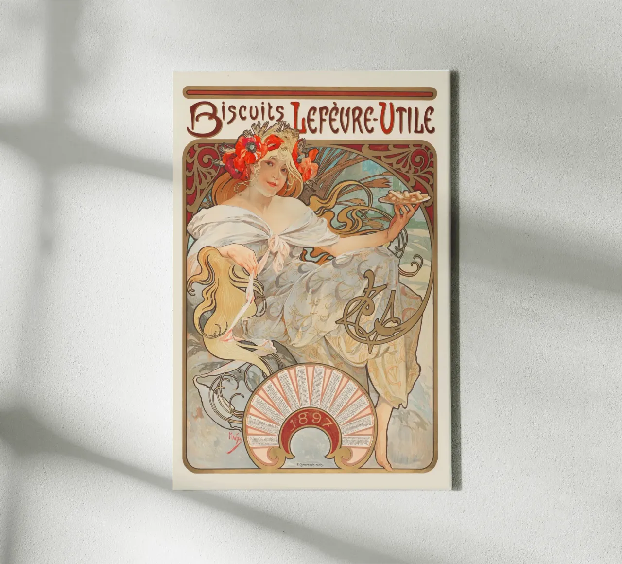 Alfons Mucha - Biscotti Lefèvre Utile tela con Cornice a cassetta da Old Masters