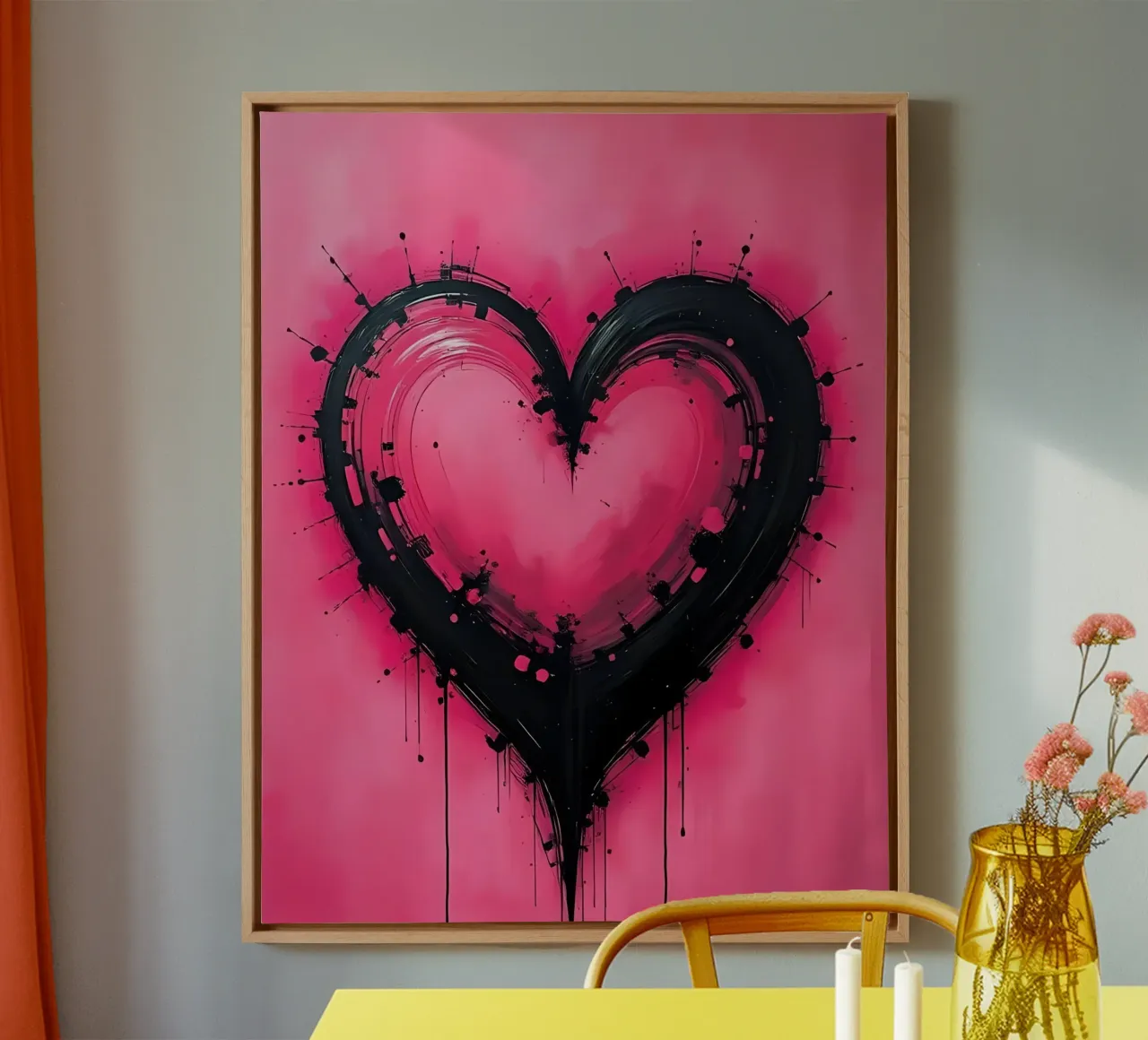 hart_roze_zwart_2 canvas met Baklijst van Pink- und LoveArt by LK