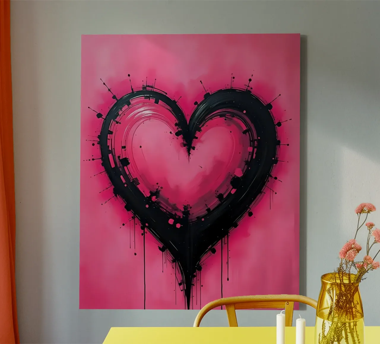 hart_roze_zwart_2 canvas met Baklijst van Pink- und LoveArt by LK