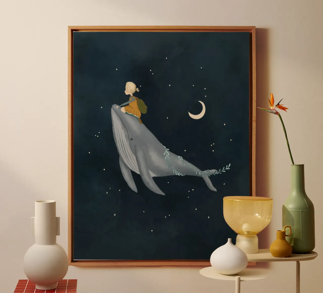 Cavalier de baleine étoilé - Impression d'art fantaisiste du ciel nocturne toile avec Caisse américaine de Urchin Bay Art