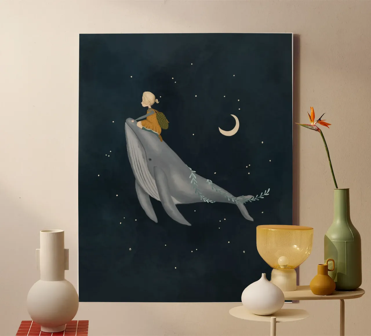 Cavalier de baleine étoilé - Impression d'art fantaisiste du ciel nocturne toile avec Caisse américaine de Urchin Bay Art