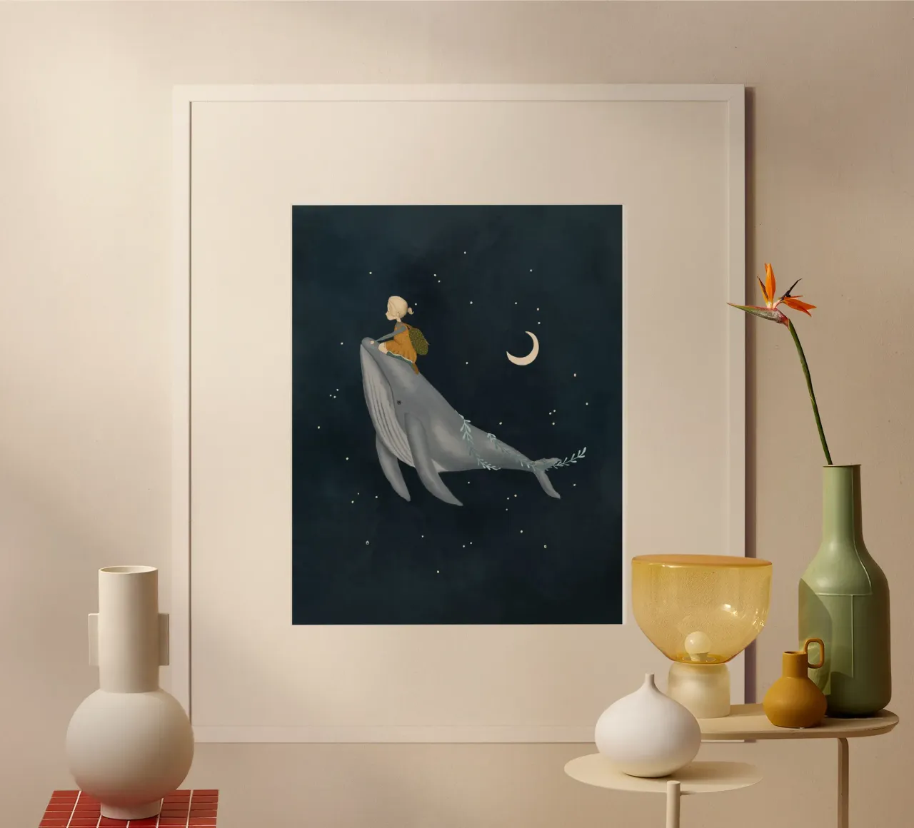 Cavalier de baleine étoilé - Impression d'art fantaisiste du ciel nocturne poster de Urchin Bay Art