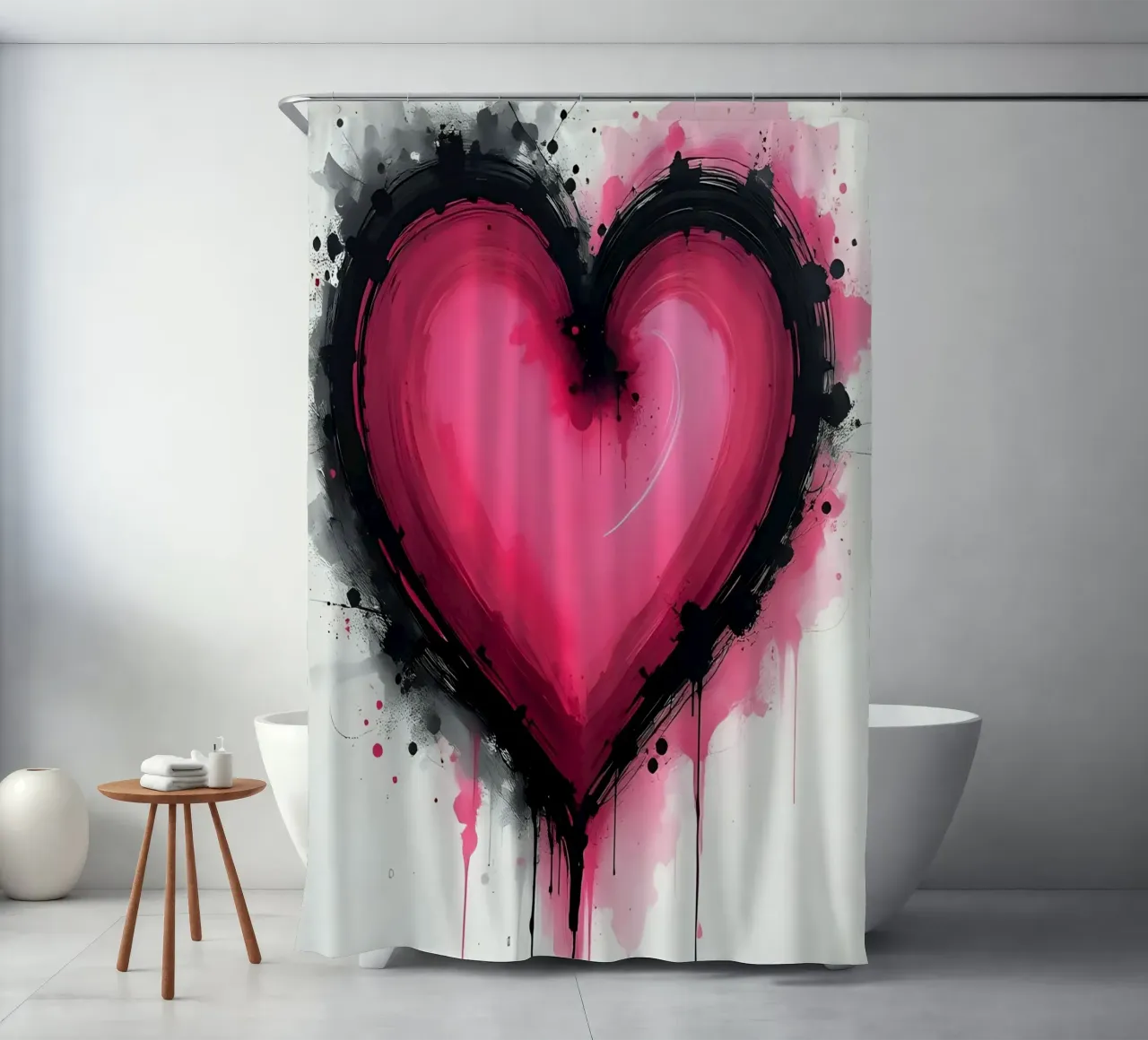 cuore_rosa_nero_3 tenda da doccia da Pink- und LoveArt by LK