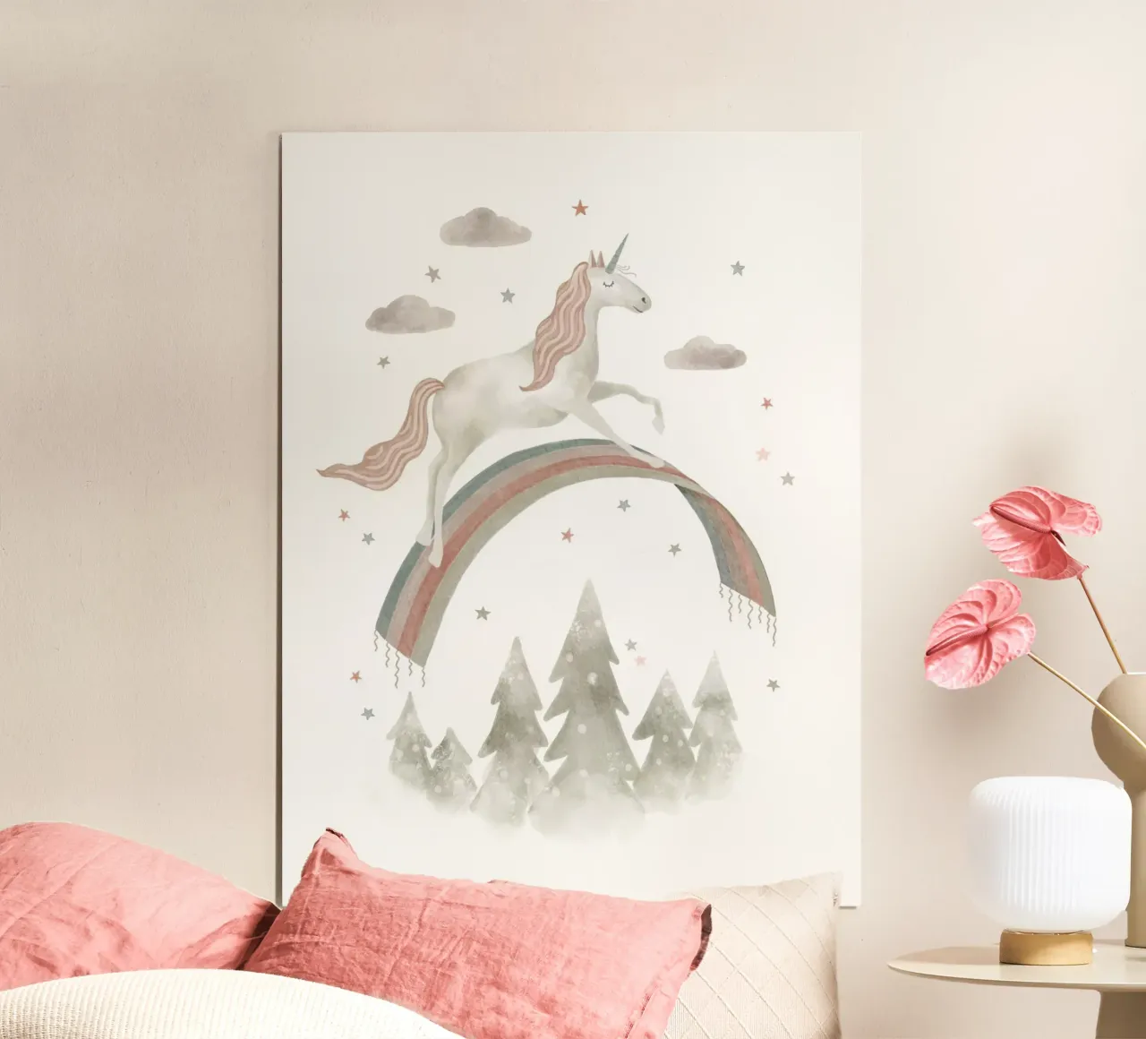 Rainbow Unicorn Adventure - Whimsical Fantasy Art Print poster by Urchin Bay Art
