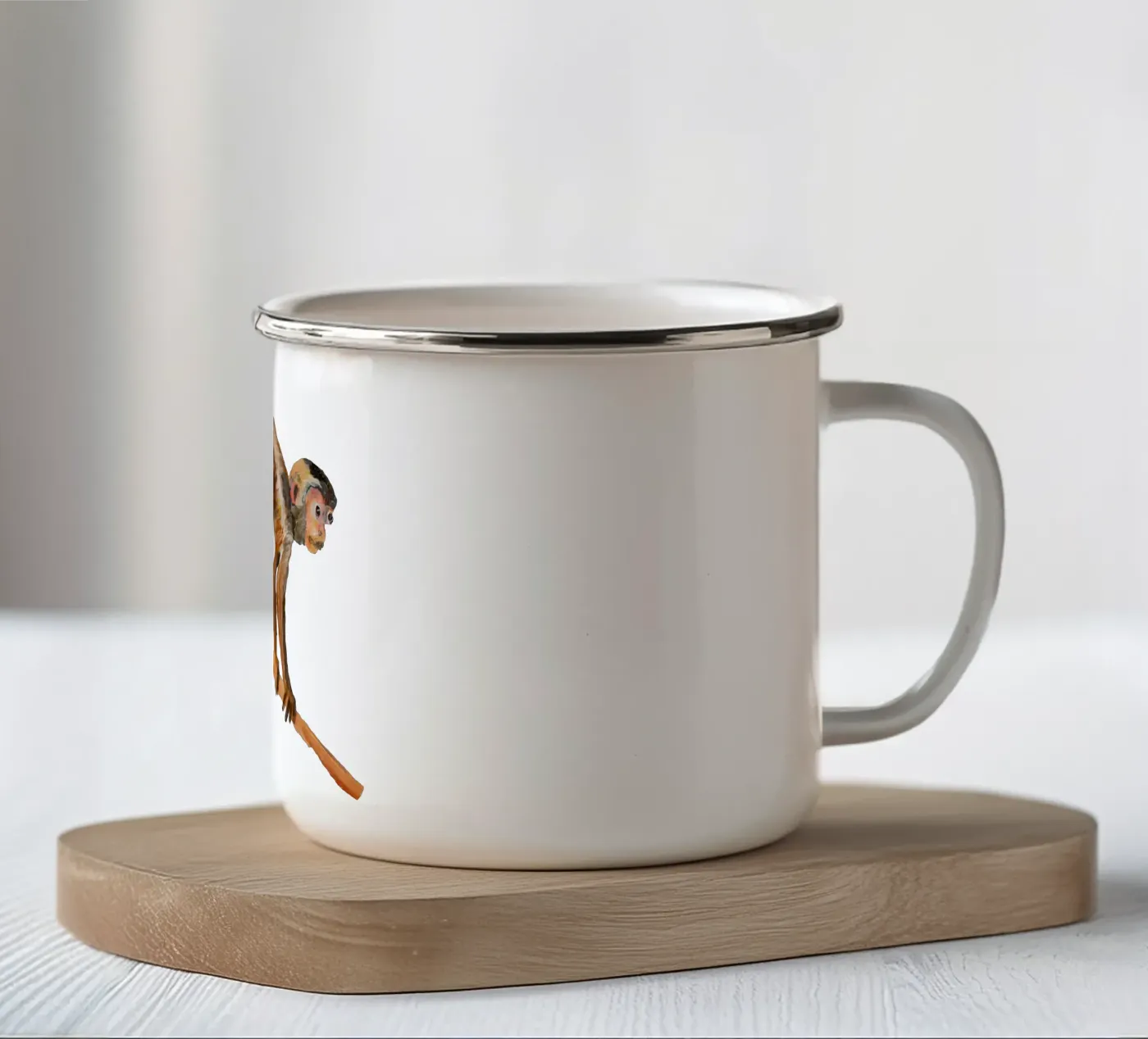 Monkey enamel mug by Femke Zwaan