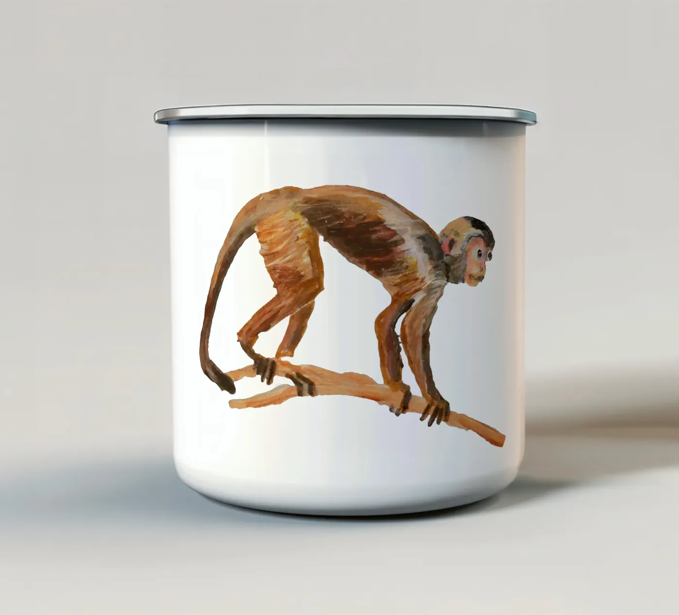Monkey enamel mug by Femke Zwaan