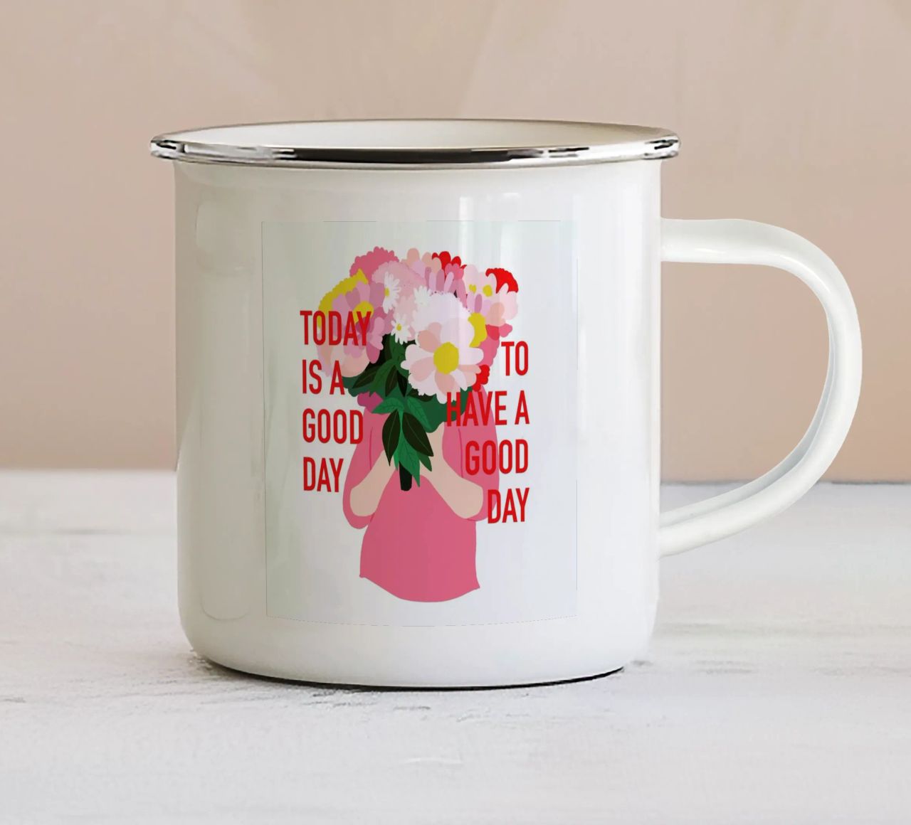Today Is a Good Day tazza in smalto da Céleste Wallaert