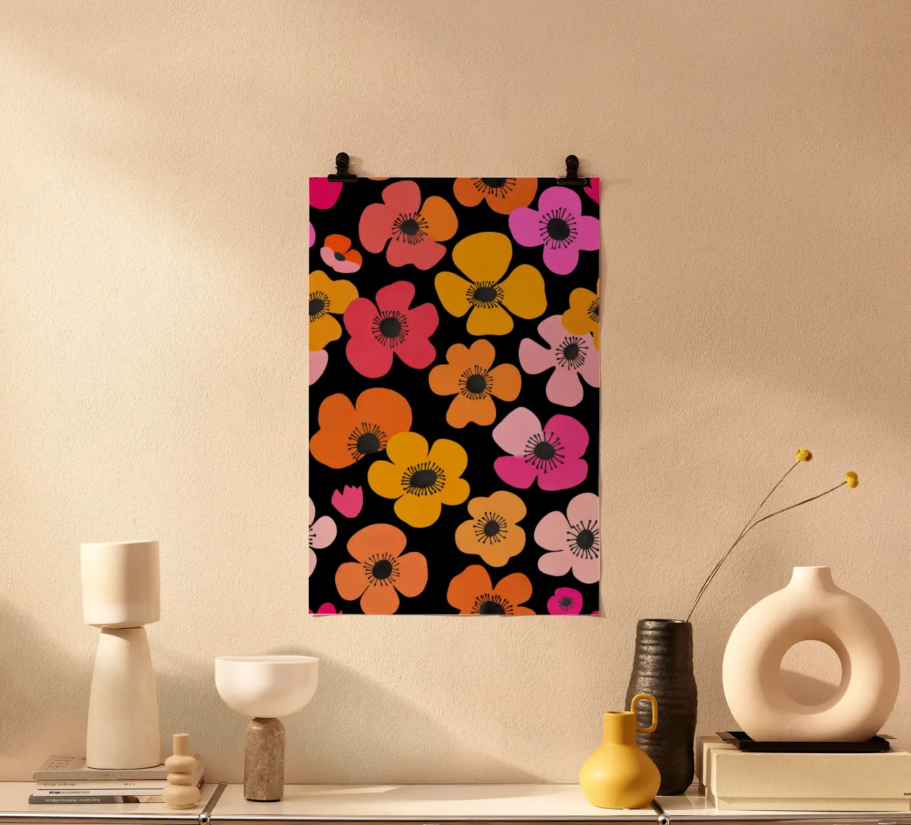 Midcentury Playful Botanica Bold Multicolor Retro Flowers Bl carta hahnemühle da Andrea Haase Modern Home