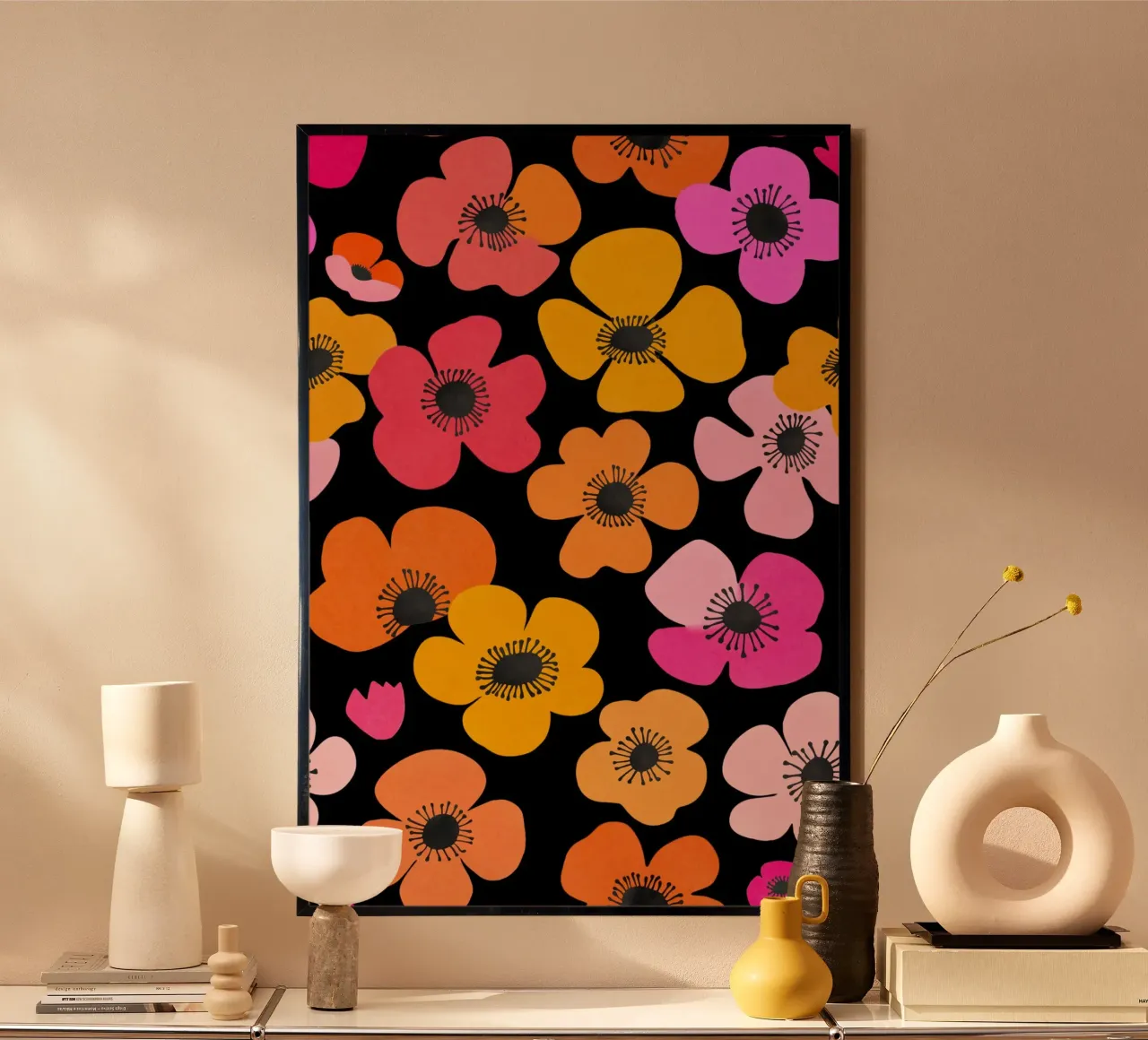 Midcentury Playful Botanica Bold Multicolor Retro Flowers Bl carta hahnemühle da Andrea Haase Modern Home