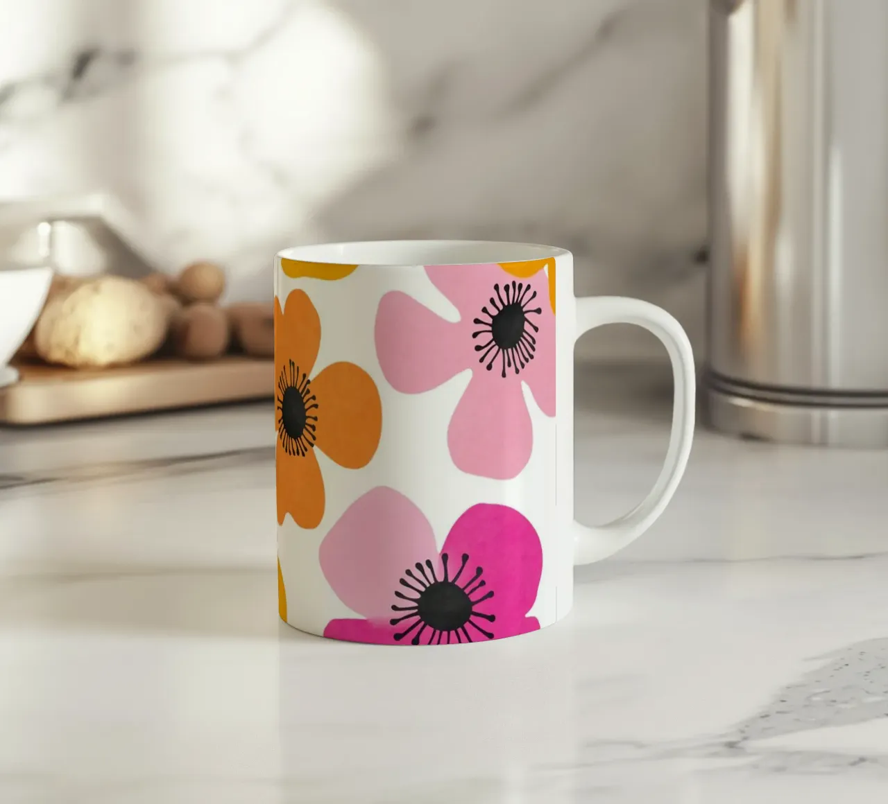 Midcentury Playful Botanical Bold Multicolor Retro Flowers tazza in ceramica da Andrea Haase Modern Home