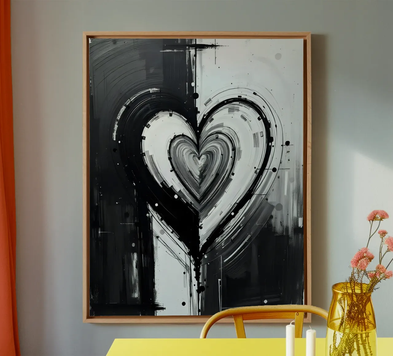 cuore_bianco_nero_2 tela con Cornice a cassetta da Pink- und LoveArt by LK