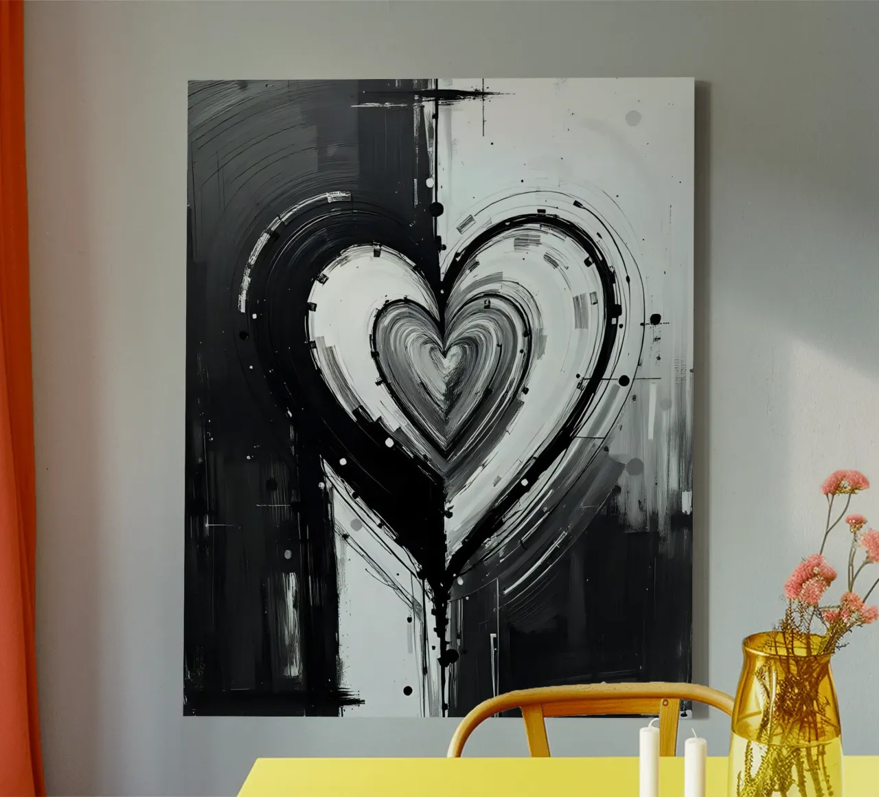cuore_bianco_nero_2 tela con Cornice a cassetta da Pink- und LoveArt by LK