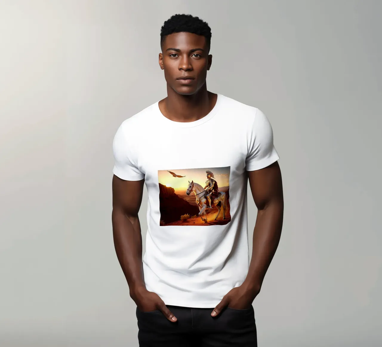 CAVALIERE SU UN CAVALLO BIANCO. t-shirt da Thierry vobmann photography
