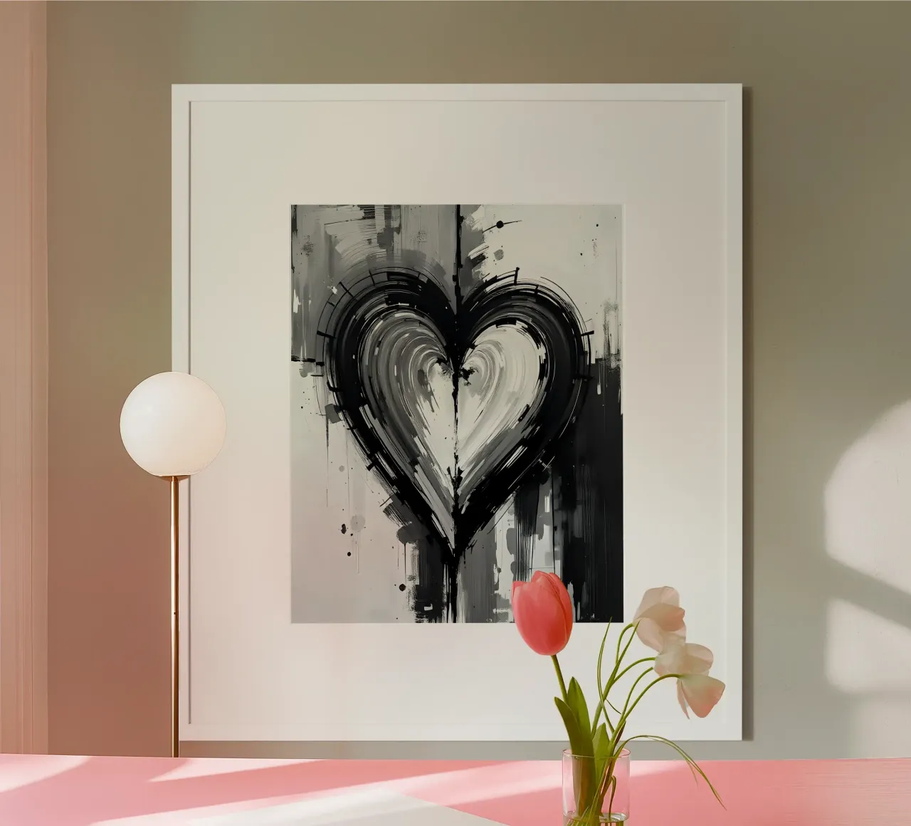 cuore_bianco_nero_4 poster con telaio in plastica da Pink- und LoveArt by LK
