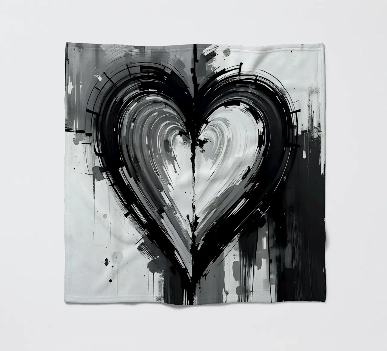 cuore_bianco_nero_4 coperta in pile da Pink- und LoveArt by LK