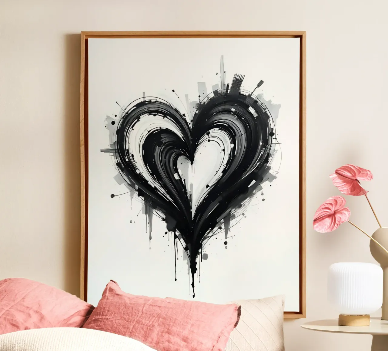 cuore_bianco_nero_5 tela con Cornice a cassetta da Pink- und LoveArt by LK
