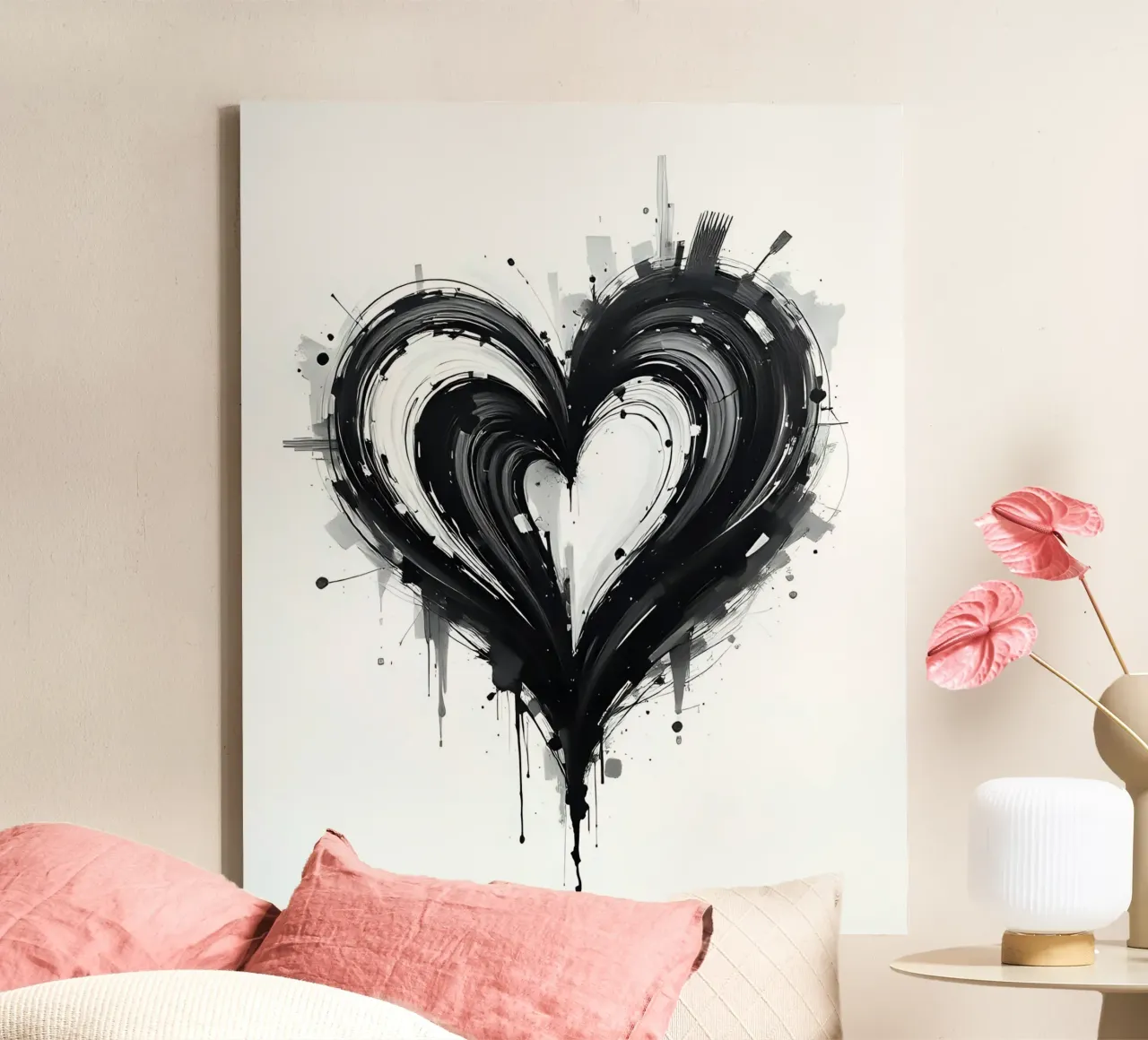cuore_bianco_nero_5 tela con Cornice a cassetta da Pink- und LoveArt by LK
