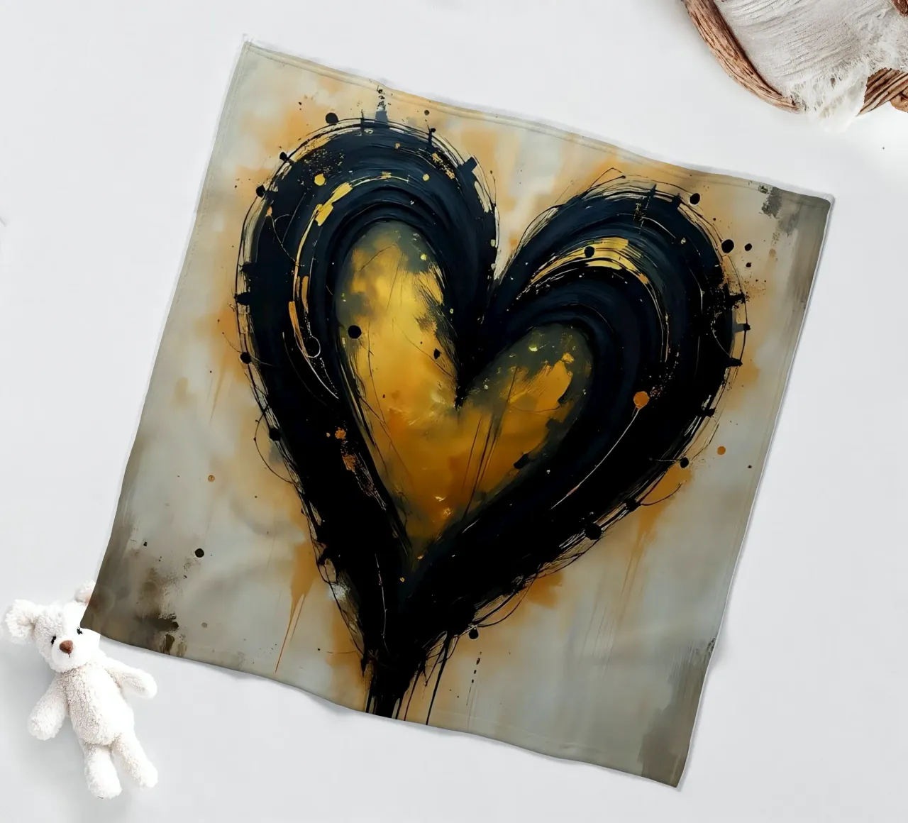 cuore_nero_oro_2 coperta in pile da Pink- und LoveArt by LK