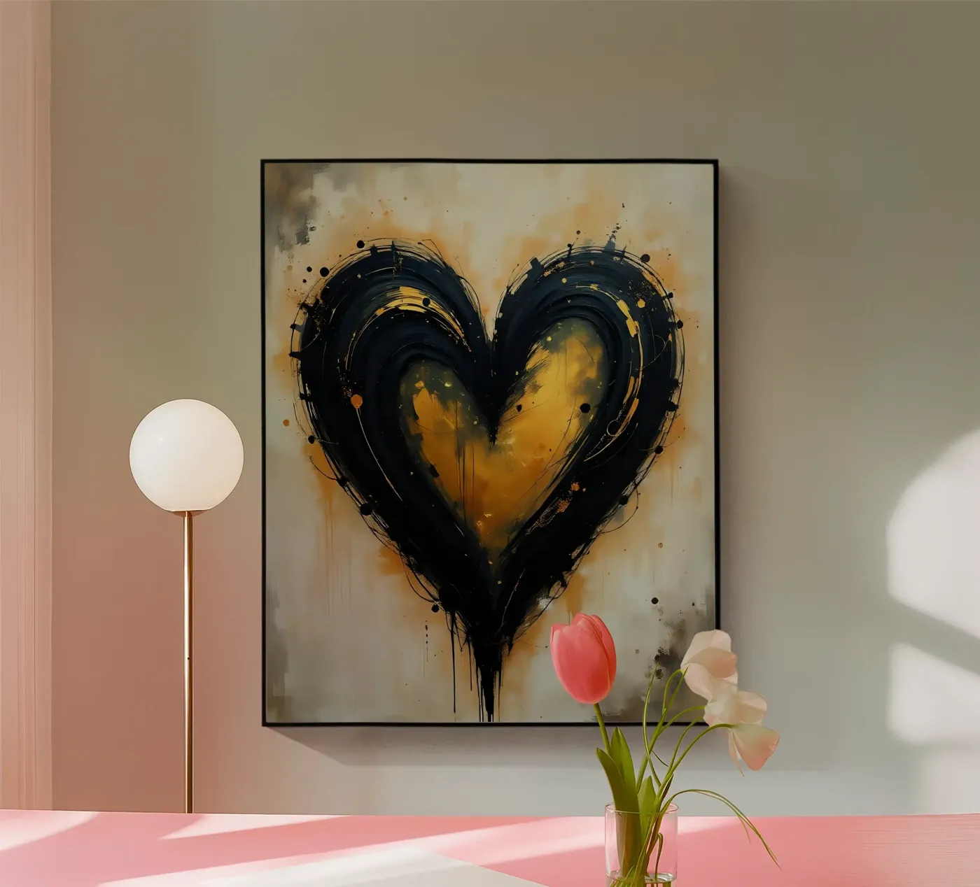 hart_zwart_goud_2 acryl van Pink- und LoveArt by LK