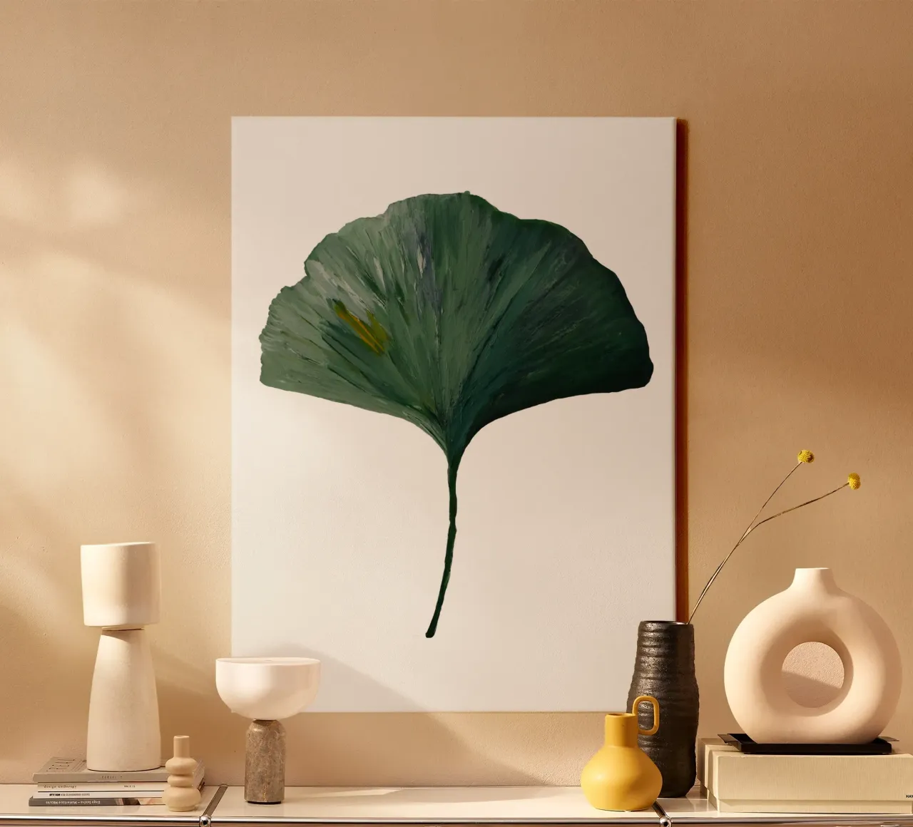 Ginkgo leave green canvas by Femke Zwaan