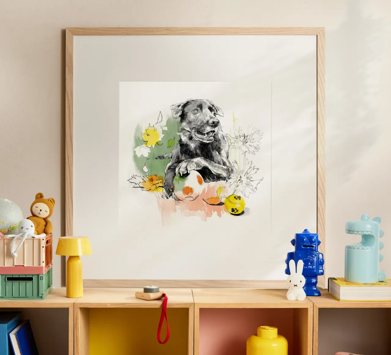 Dog Poster mit Holzrahmen von DrawDraw