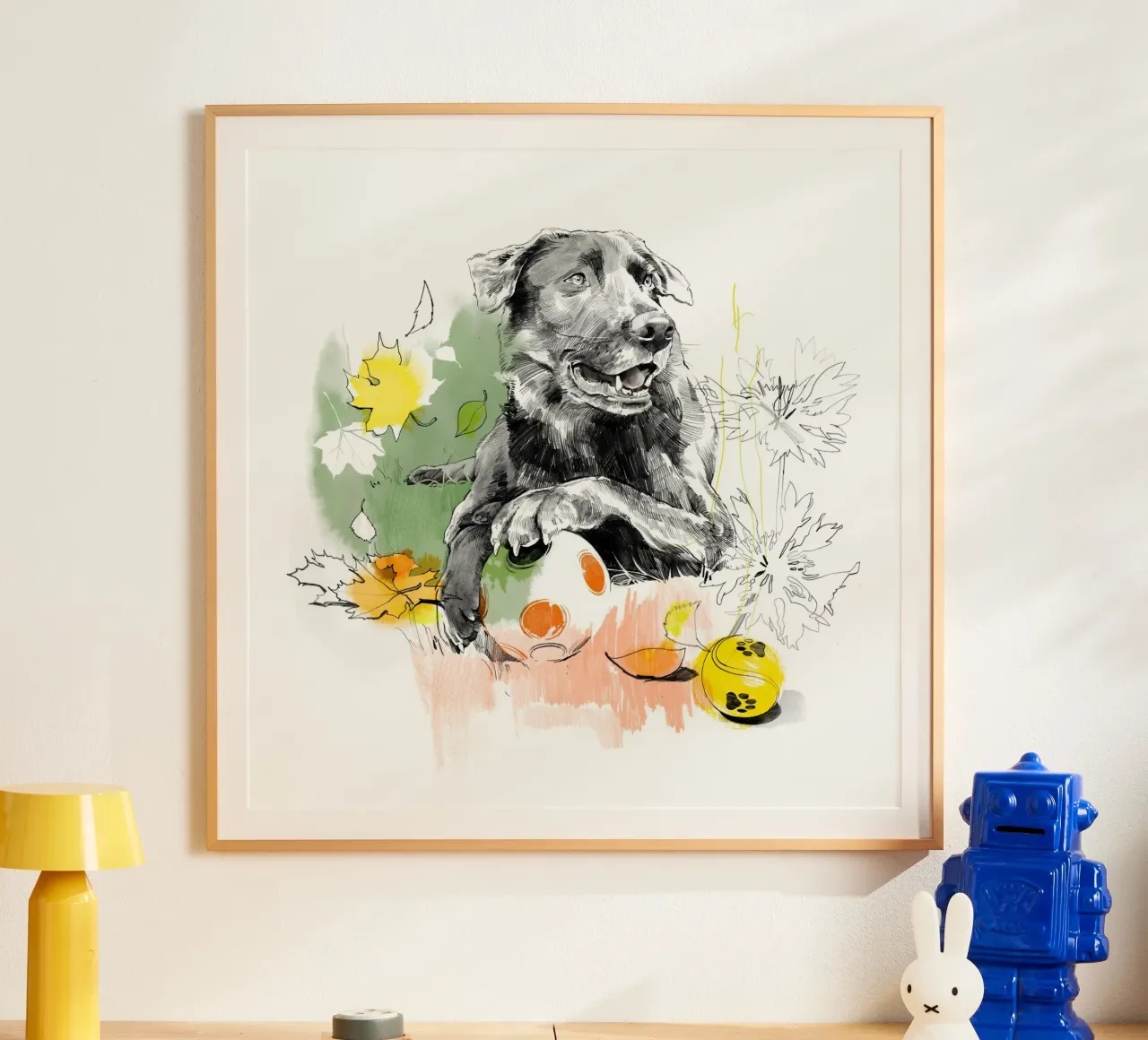 Dog Poster mit Holzrahmen von DrawDraw