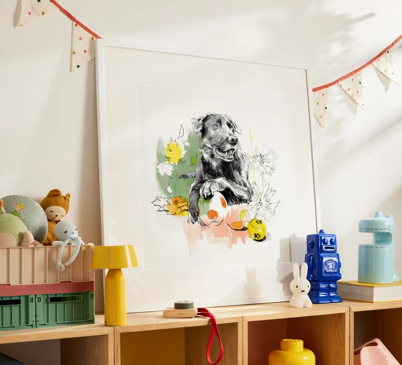 Dog Poster mit Holzrahmen von DrawDraw
