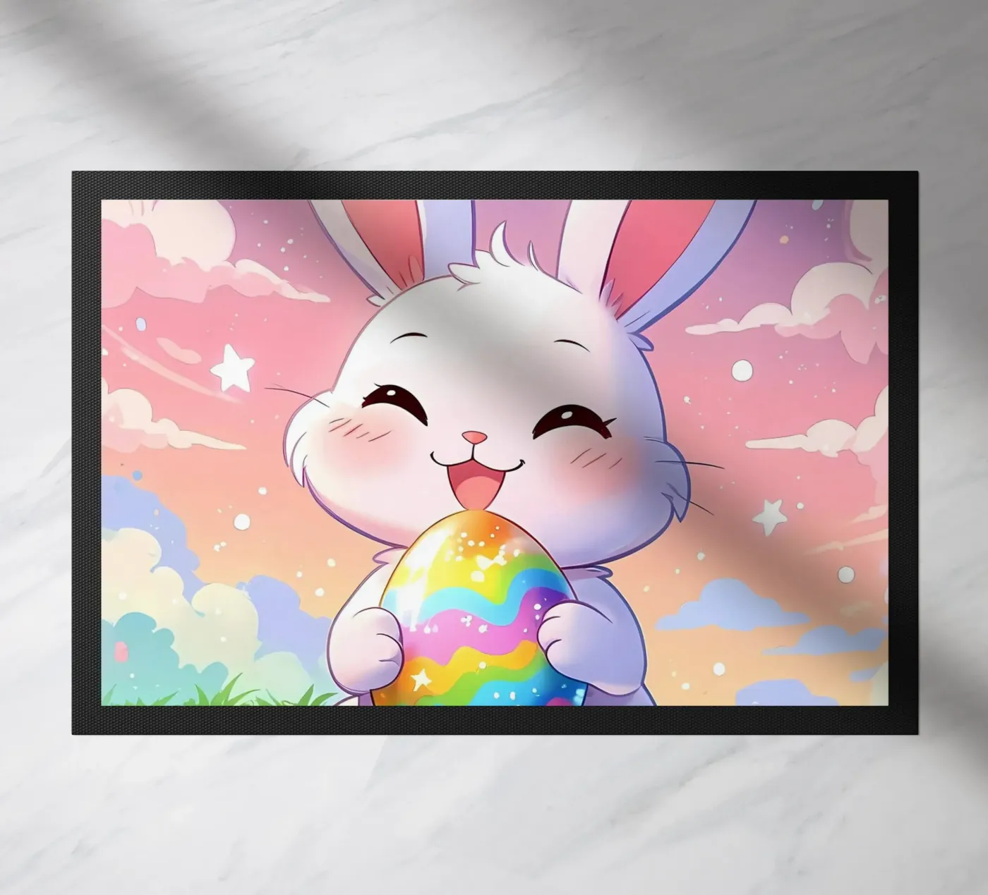 Colorful Easter egg Rabbit doormat by LM2Kone