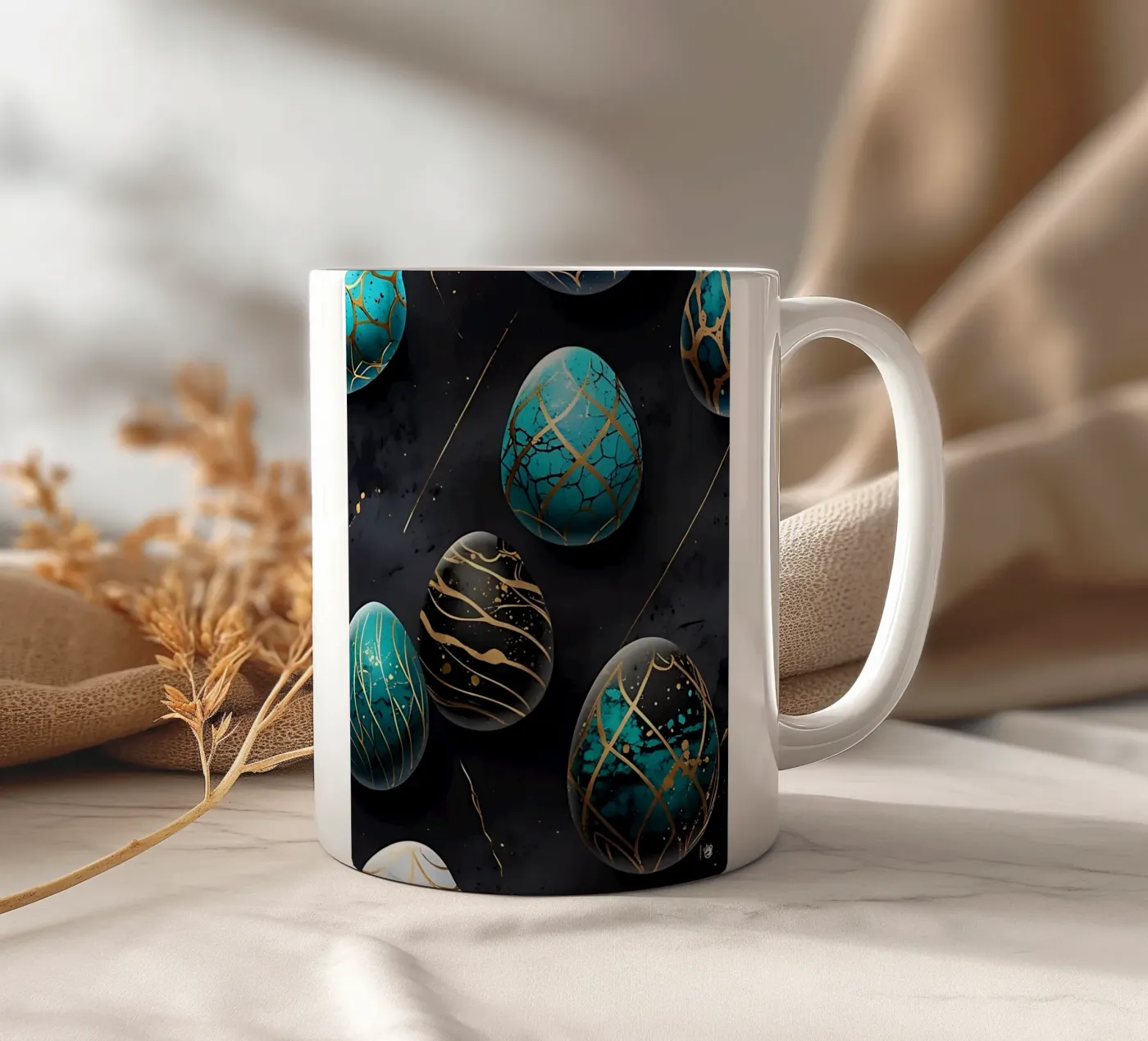 Blue Easter Egg ceramic mug by LM2Kone