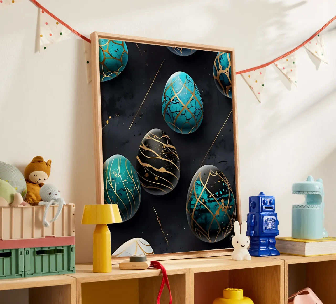 Blauw paasei canvas met Baklijst van LM2KONE